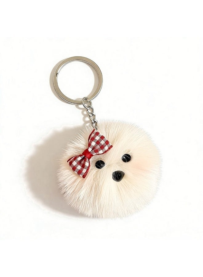 ميدالية مفاتيح على شكل دب لطيف ورقيق – حلية حقيبة ناعمة من القطيفة مع حلقة مفاتيح (فيونكة حمراء) - Image 1